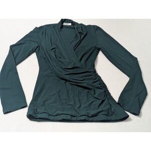 M. M. Lafleur The Fey Blouse Green Faux Wrap Top Size Small